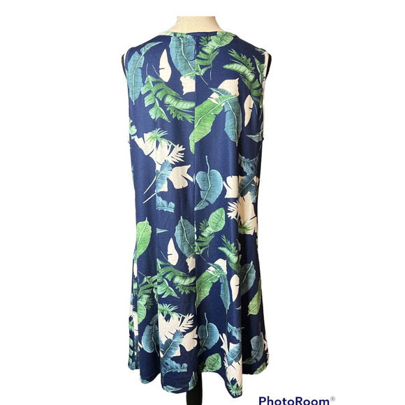 Spadehill Sleeveless Dress in Blue and Green Leaf Print Size XL - Picture 3 of 6